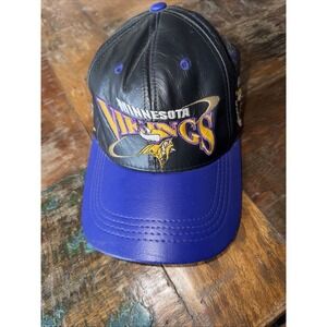Vintage Minnesota Vikings Leather Strapback Hat Embroidered Black Pro Elite USA